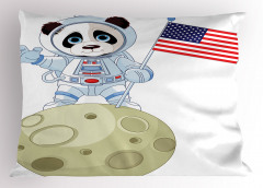 Astronot Panda Desenli Yastık Kılıfı Astronot Panda Ayda Beyaz