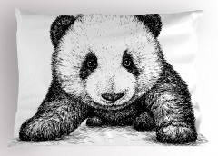 Bebek Panda Yastık Kılıfı Siyah Beyaz Sanat