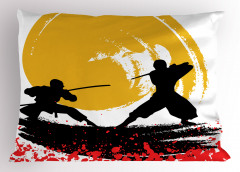 Ninja Desenli Yastık Kılıfı Sarı Siyah Kırmızı Savaşçı