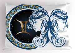 İkizler Burcu Desenli Yastık Kılıfı Lacivert ve Mavi
