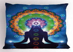 Meditasyon ve Çiçek Yastık Kılıfı Mavi Fonlu