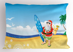 Noel Baba Sörf ve Plaj Yastık Kılıfı Mavi Krem