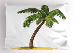 Palmiye Ağaçlı Yastık Kılıfı Yeşil Beyaz