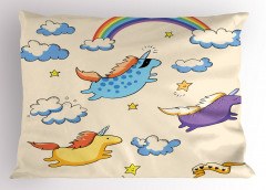 Masal Temalı Yastık Kılıfı Unicorn Gökkuşağı Mavi