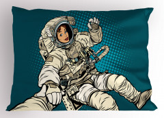 Kadın Astronot Desenli Yastık Kılıfı Mavi Şık Tasarım