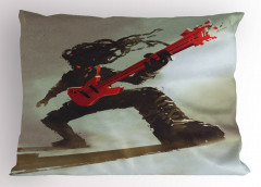 Kırmızı Gitar Müzisyen Yastık Kılıfı Müzik