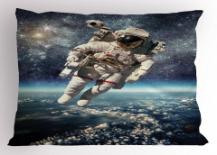 Astronot Temalı Yastık Kılıfı Dünya Mavi Gri Uzay Şık