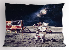 Ay'daki Astronot Temalı Yastık Kılıfı Gri Lacivert Şık