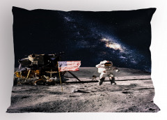 Ay ve Astronot Temalı Yastık Kılıfı Gri Lacivert Şık
