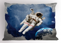 Astronot Desenli Yastık Kılıfı Uzay Temalı Mavi Gri