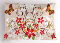Kelebekli Çiçekli Desen Yastık Kılıfı Dekoratif Şık