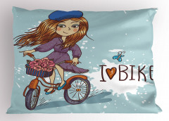 Bisiklete Binen Kız Yastık Kılıfı Çiçekler