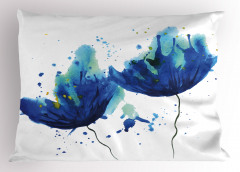 Sulu Boya Mavi Çiçekler Yastık Kılıfı Sanatsal