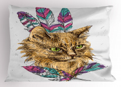 Rengarenk Tüylü Kedi Portresi Yastık Kılıfı Trend