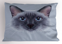 Mavi Gözlü Kedi Desenli Yastık Kılıfı Dekoratif