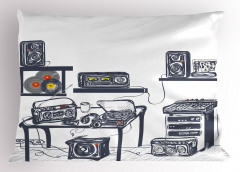 Teyp ve Radyo Desenli Yastık Kılıfı Müzik Dekoratif