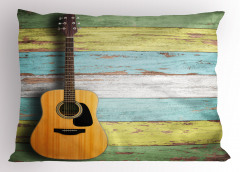 Klasik Gitarlı Yastık Kılıfı Ahşap Müzik Kahverengi