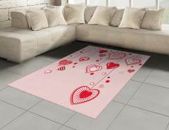 Açık Pembe Fonlu Kalp Halı (Kilim) Romantik
