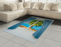 Pencere Deniz Palmiye Halı (Kilim) Mavi