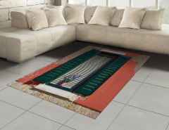 Çiçekli Pencere Temalı Halı (Kilim) Ahşap Bina