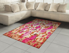 Gül Desenli Nostaljik Halı (Kilim) Pembe Gül Desenleri Nostaljik