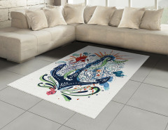 Çapa Desenli Halı (Kilim) Sulu Boya Etkili Mavi