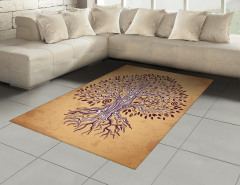 Kahverengi Ağaç Desenli Halı (Kilim) Şık Turuncu