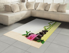 Çiçek ve Bambu Desenli Halı (Kilim) Yeşil Şık Tasarım
