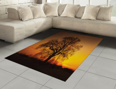 Gün Batımı Yalnız Ağaç Halı (Kilim) Turuncu