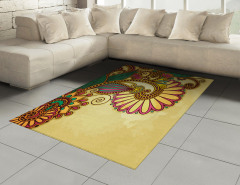 Çiçek Desenli Halı (Kilim) Sarı Yeşil Çeyizlik Şık