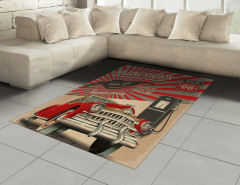 Nostaljik Poster Etkili Halı (Kilim) Retro Kırmızı