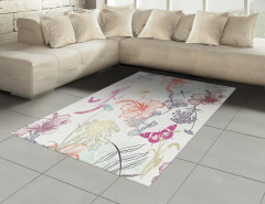 Çiçek ve Kelebek Halı (Kilim) Çiçekler Kelebekler Turuncu