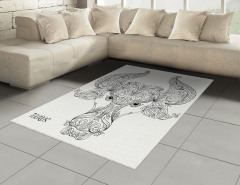 Çiçekli Boğa Burcu Halı (Kilim) Siyah Beyaz