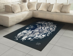 Çiçekli Aslan Burcu Halı (Kilim) Lacivert