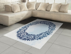 Deniz Kabuğu ve Çiçek Halı (Kilim) Mavi Beyaz
