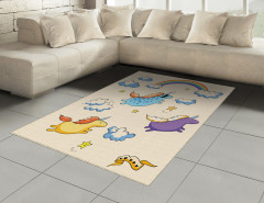 Masal Temalı Halı (Kilim) Unicorn Gökkuşağı Mavi