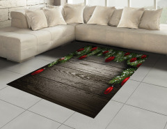 Noel Ağacı Temalı Halı (Kilim) Kahverengi Kırmızı Süs