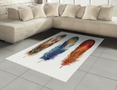 Kuş Tüyü Desenli Halı (Kilim) Sulu Boya Şık Tasarım