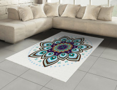Çiçek Desenli Halı (Kilim) Mavi Şık Tasarım Trend