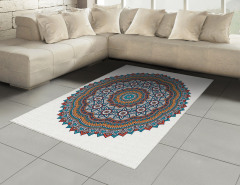 Çiçek Desenli Halı (Kilim) Mandala Trend Turuncu