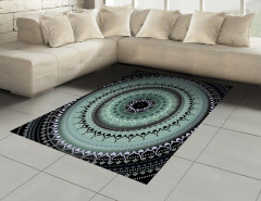 Çiçek Desenli Halı (Kilim) Mavi Mandala Şık Tasarım