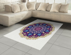 Mor Çiçek Desenli Halı (Kilim) Mandala Şık Tasarım