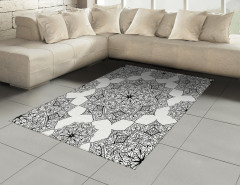 Çiçek Desenli Halı (Kilim) Siyah Beyaz Şık Tasarım