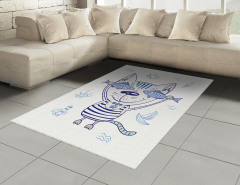 Sevimli Kedi ve Balık Halı (Kilim) Denizci Kedi ve Balıklar