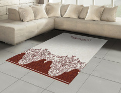 Kahverengi Çiçek Halı (Kilim) Beyaz Fonlu