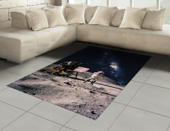 Ay ve Astronot Temalı Halı (Kilim) Gri Lacivert Şık