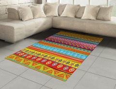 Kalp ve Çiçek Desenli Halı (Kilim) Rengarenk Çizgili