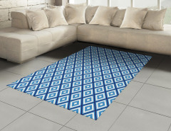 Mavi Beyaz Geometrik Desenli Halı (Kilim) Dekoratif