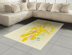 Sarı Sulu Boya Çiçekler Halı (Kilim) Dekoratif