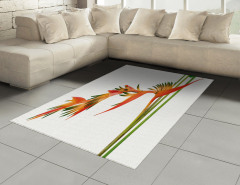 Tropikal Çiçek Desenli Halı (Kilim) Turuncu Şık